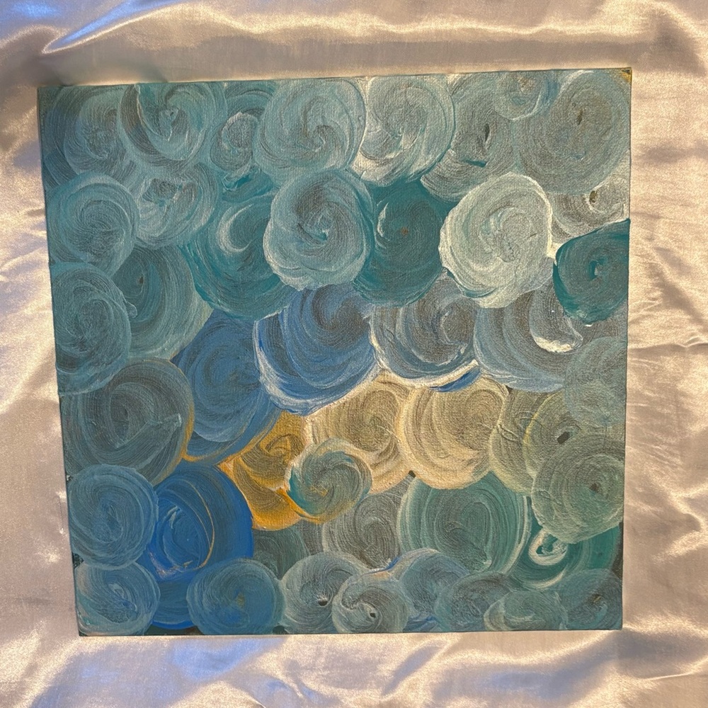 Abstract Blue and Gold Swirl Art (12 x 12 flat canvas)